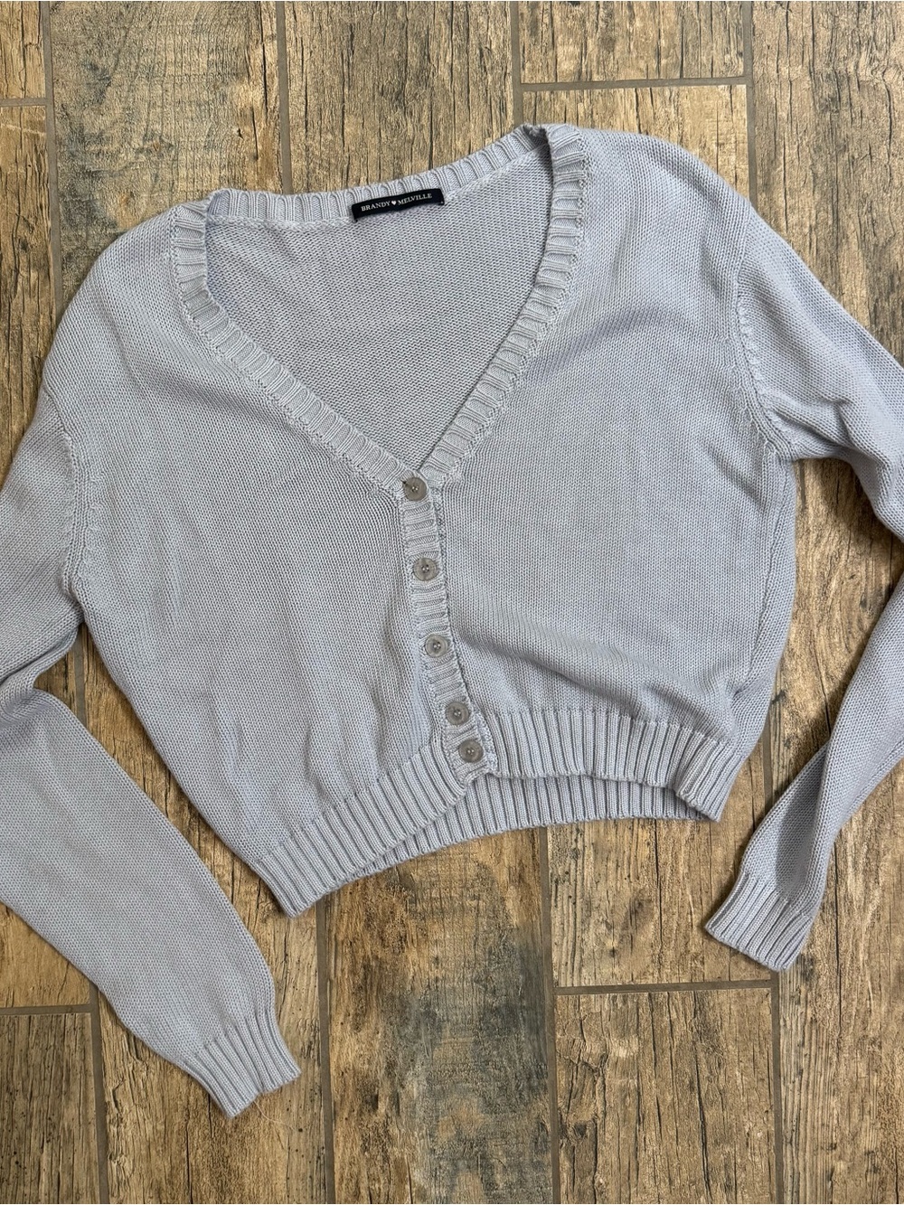 Brandy Melville Icy blue Gray Cropped V-Neck Button Cardigan Sweater